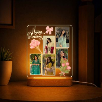 Happy Birthday LED Photo Collage Lamp for Girls & Women Personalized Birthday Photo Frame Night Light with 5 Photo  Warm White Decorative Table Lamp & Birthday Gift
